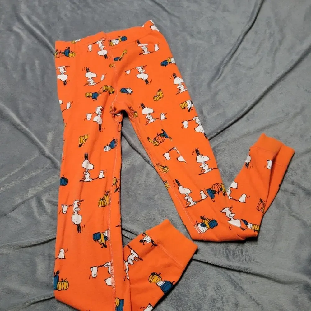 Hanna Andersson Long John PJ Pant 10 Orange Snoopy Halloween Pumpkin Organic 140